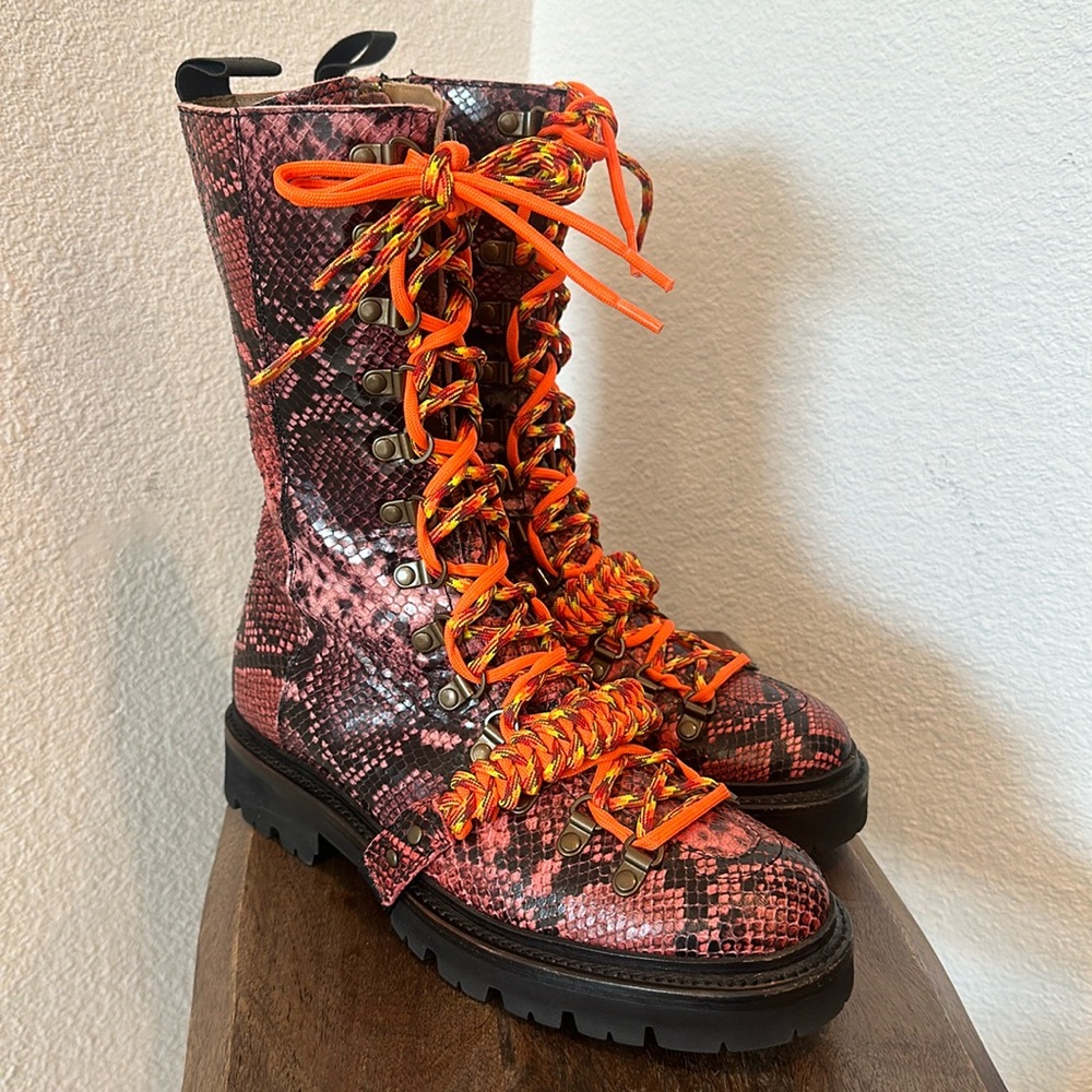 Grenson X House Of Holland Pink Snakeskin Leather combat Boots Women’s Size 9